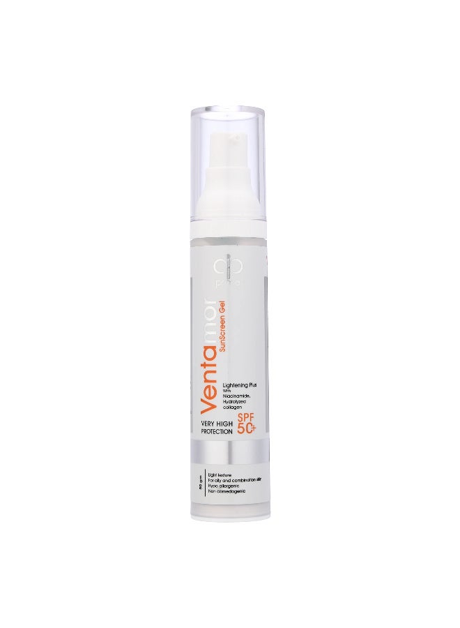 Ventamor Sunscreen Gel 50 gm SPF 50+ with Niacinamide & Hydrolyzed Collagen – Very High UVA/UVB Protection, Lightweight Oil-Free Texture, Hydrating & Anti-Aging, Ideal for Oily & Combination Skin - Image 1